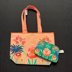 Clinique Floral Print Tote and Makeup Bag, NWT